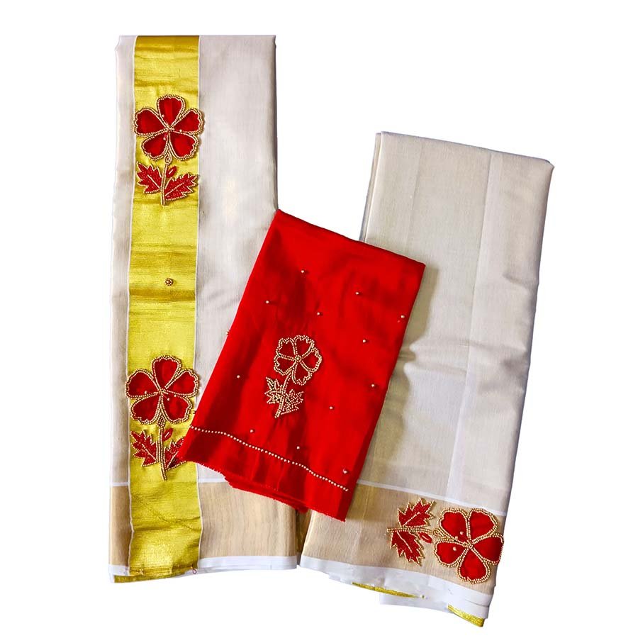 Bridal Embroidery Tissue Set Mundu Red
