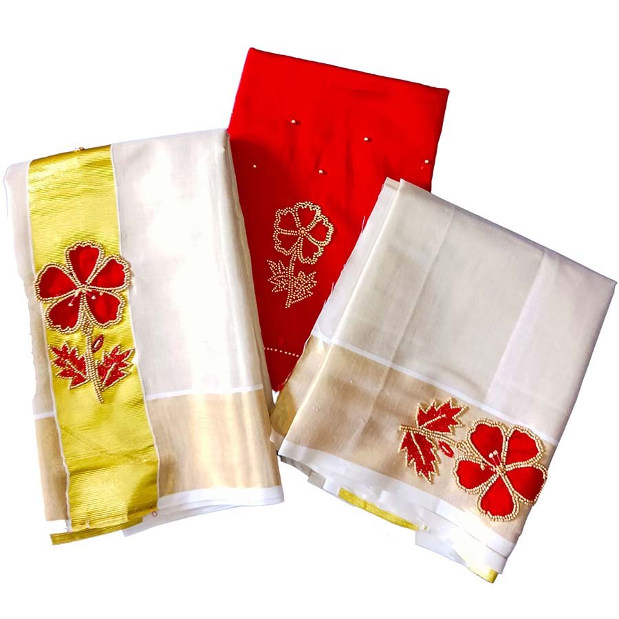 Bridal Embroidery Tissue Set Mundu Red
