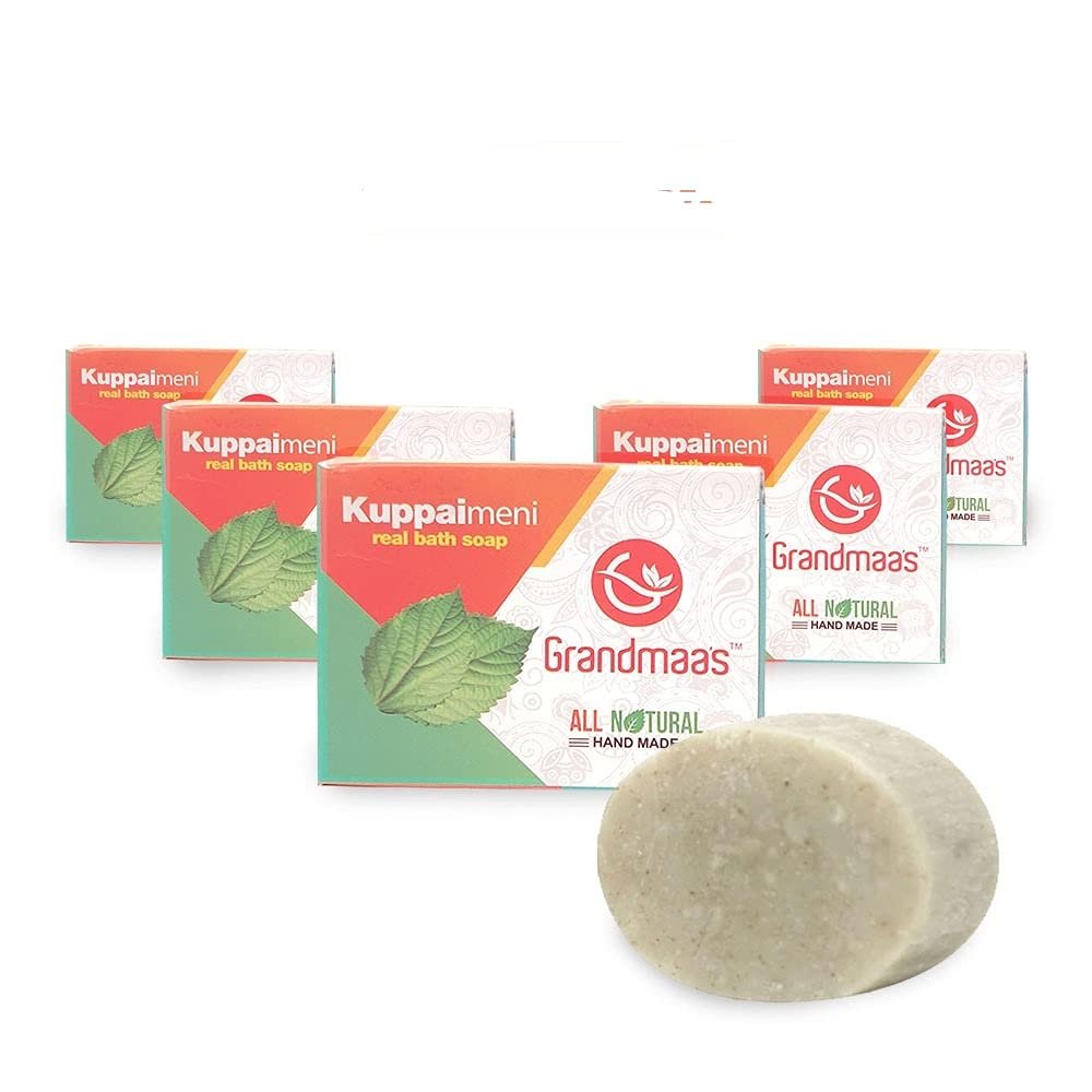 Grandmaas All Natural Handmade Kuppaimeni Bath Soap  Pure Extract of Copper Leaf  Herbal Skin Care Real Bath Soap 100g x 5 Pack