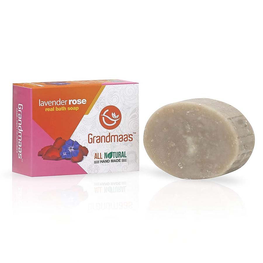Grandmaas All Natural Handmade Lavender Rose Bath Soap - Pure Extract of Rose and Lavender - Herbal Skin Care Real Bath Soap  100 g x 5 Pack