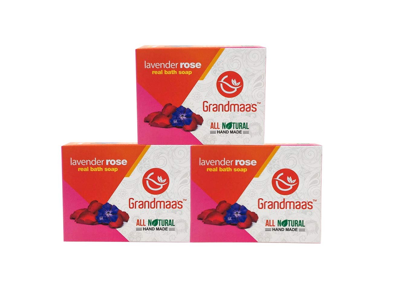 Grandmaas All Natural Handmade Lavender Rose Bath Soap - Pure Extract of Rose and Lavender - Herbal Skin Care Real Bath Soap  100 Gm x 3 Pack