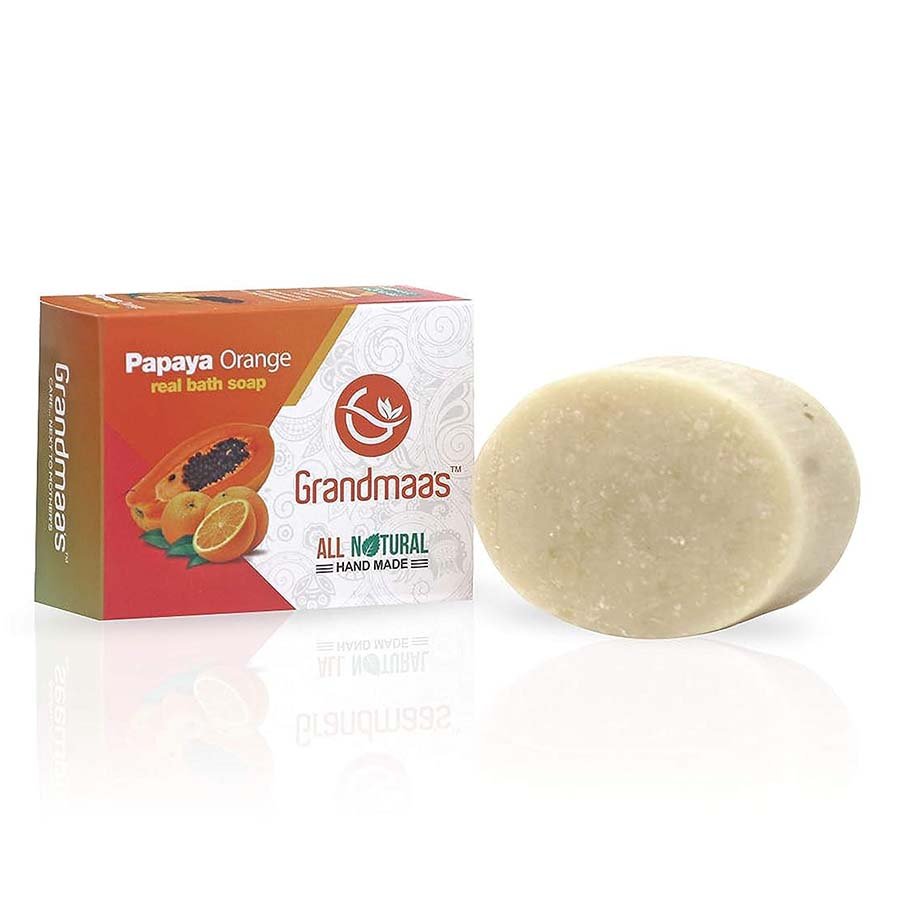 Grandmaas All Natural Handmade Papaya Orange Bath Soap  Pure Extract of Papaya and Orange  Herbal Skin Care Real Bath Soap 100 g x 5 Pack