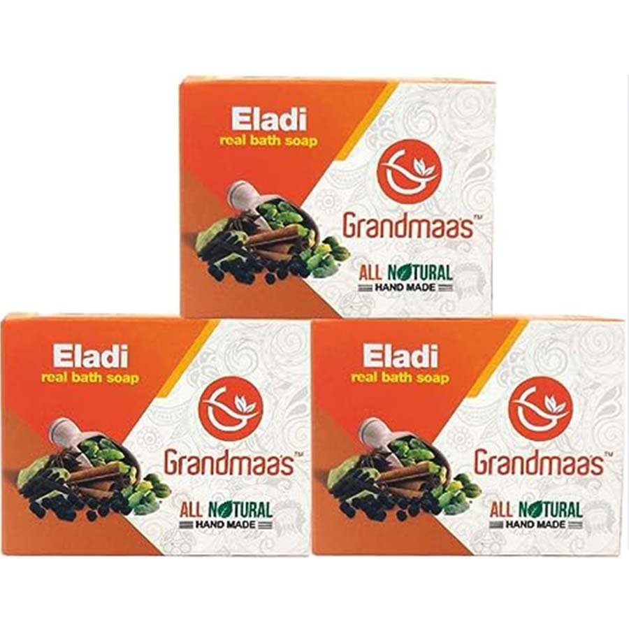 Grandmaas All Natural Handmade Eladi Bath Soap - Pure Extract of Spices - Herbal Skin Care Real Bath Soap 100 g x 3 Pack